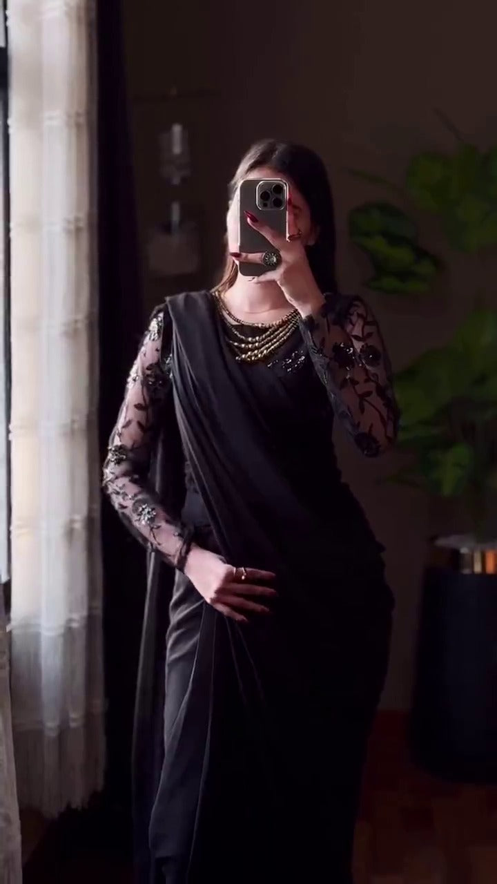 Graceful Embellished Chiffon Pallu Saree