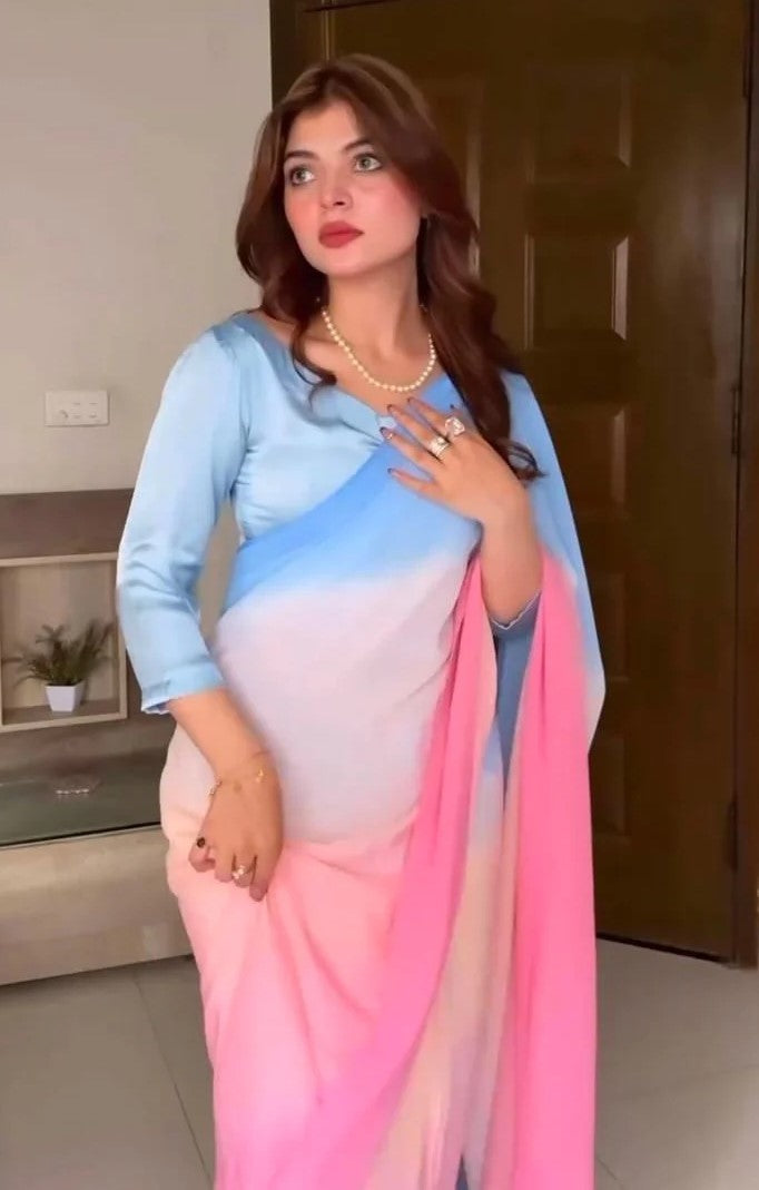 Rang-e-Bahar Stitched Chiffon Saree