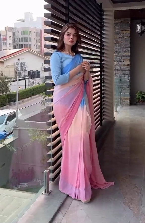 Rang-e-Bahar Stitched Chiffon Saree