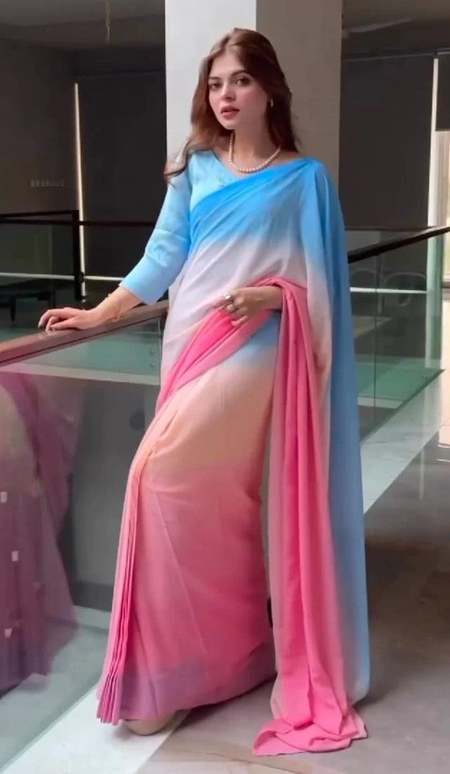 Rang-e-Bahar Stitched Chiffon Saree