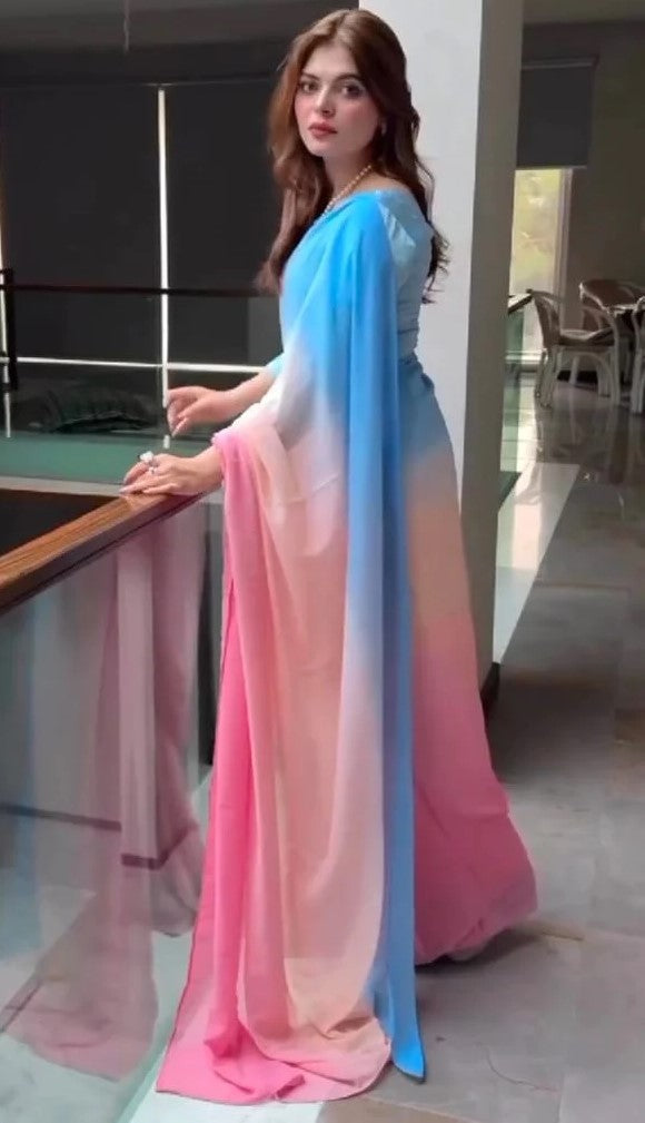 Rang-e-Bahar Stitched Chiffon Saree