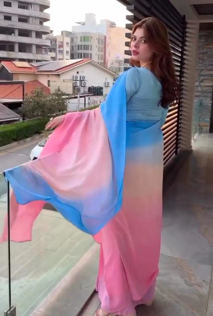 Rang-e-Bahar Stitched Chiffon Saree