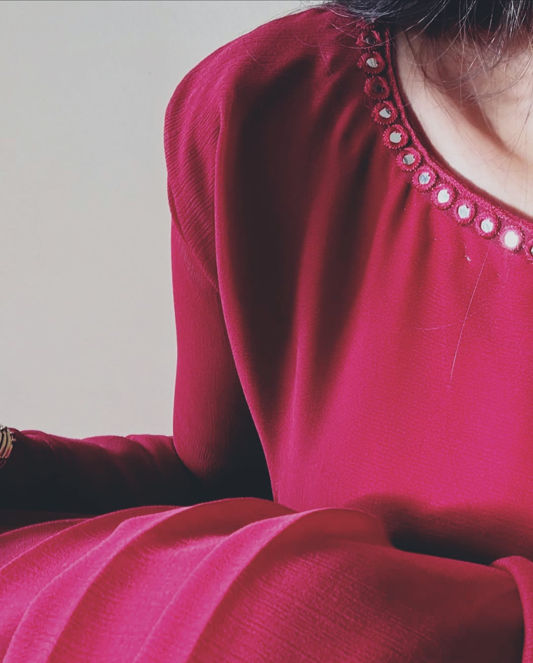 Maroon Stitched Chiffon Drape Saree