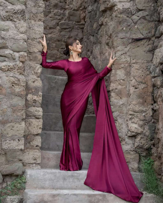 Magenta Stitched Plain Silk Saree