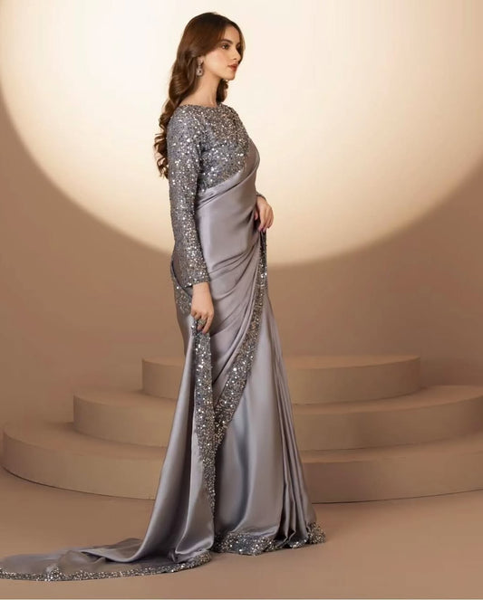 Elegant Stitched Moonlight Silk Saree