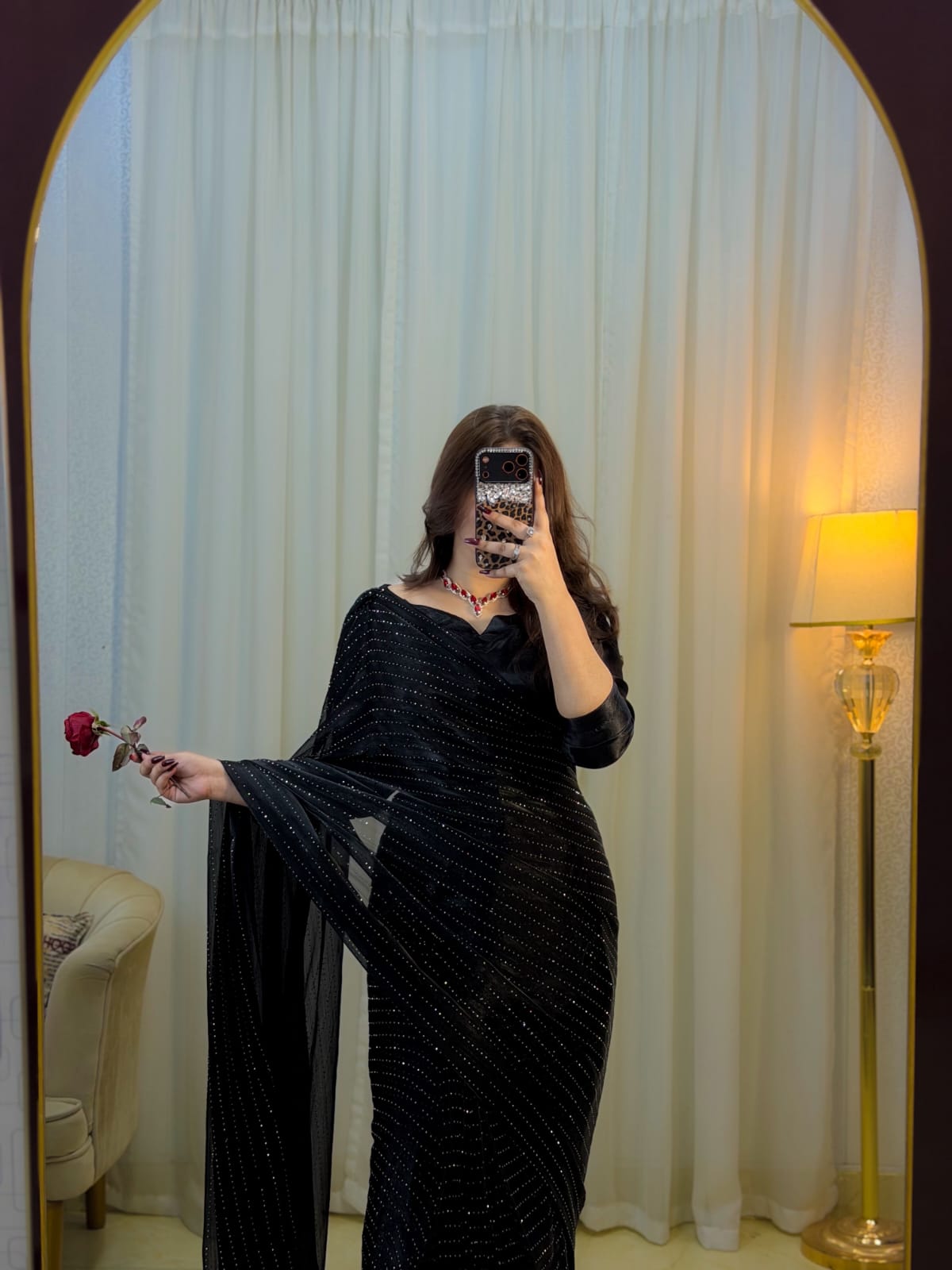 Midnight Sparkle Rhinestone Stitched Saree