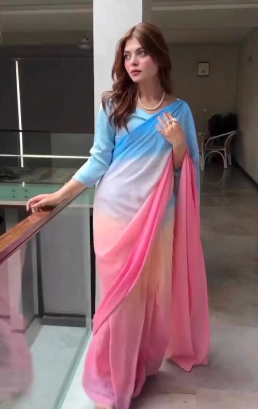 Rang-e-Bahar Stitched Chiffon Saree