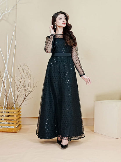 Classic Black Mesh Overlay Maxi