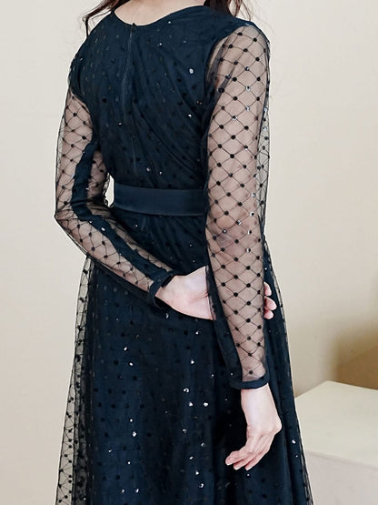 Classic Black Mesh Overlay Maxi