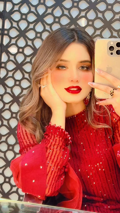 Radiant Ruby Red Embellished Long Shirt