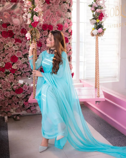 Aqua Blue Elegant Chiffon Saree