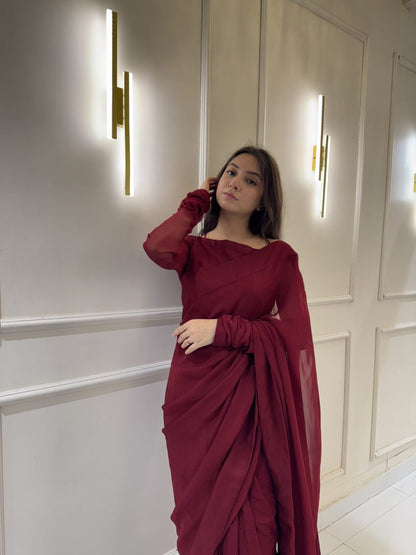 Gulnaar Stitched Chiffon Saree