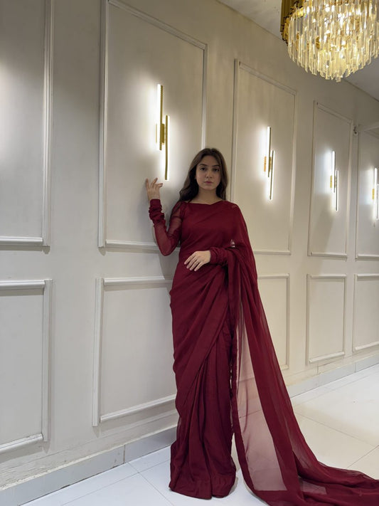 Gulnaar Stitched Chiffon Saree