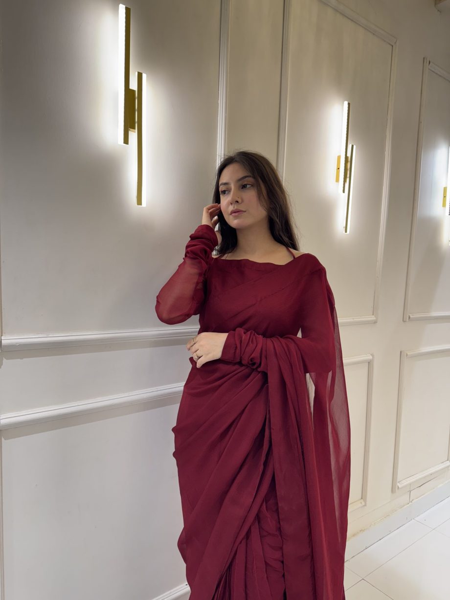 Gulnaar Stitched Chiffon Saree