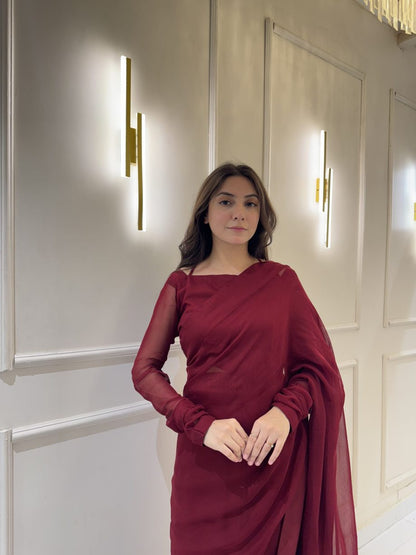 Gulnaar Stitched Chiffon Saree