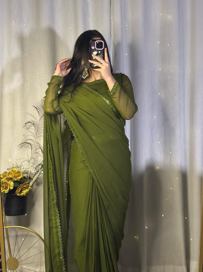 Ruh-e-Nazakat Stitched Chiffon Saree