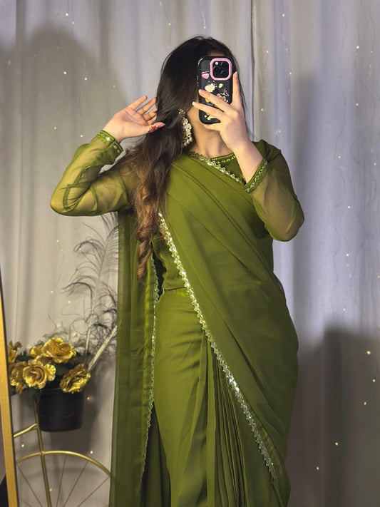 Ruh-e-Nazakat Stitched Chiffon Saree