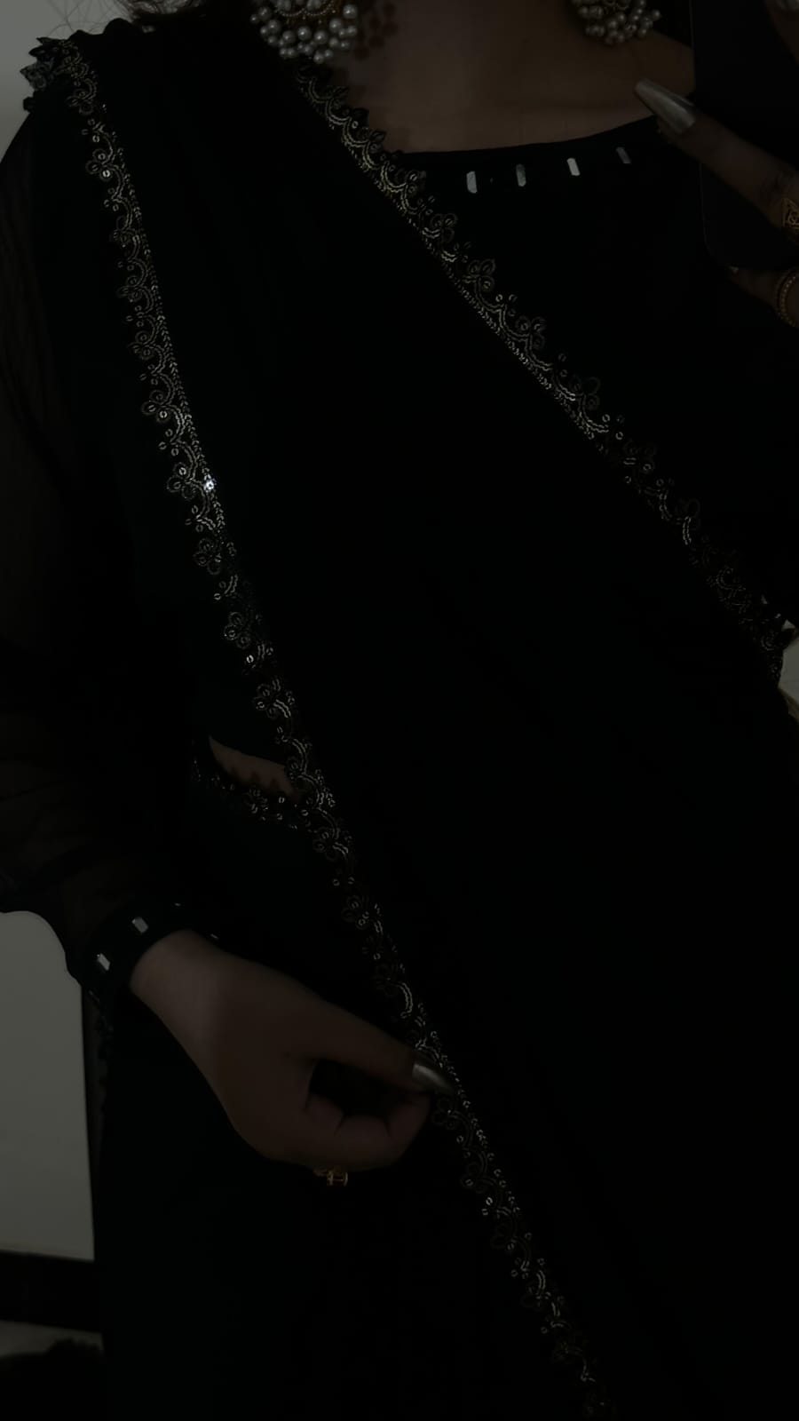 Ruh-e-Nazakat Stitched Chiffon Saree Black