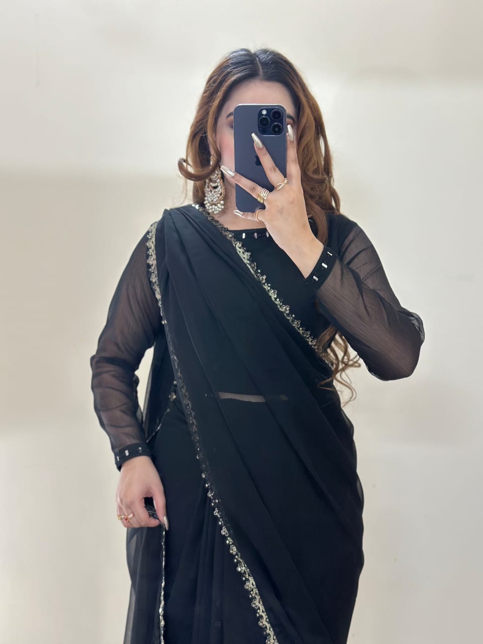 Ruh-e-Nazakat Stitched Chiffon Saree Black