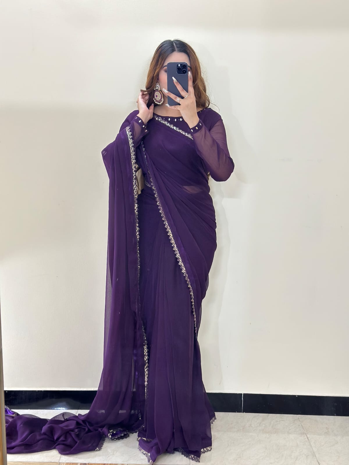 Ruh-e-Nazakat Stitched Chiffon Saree Purple