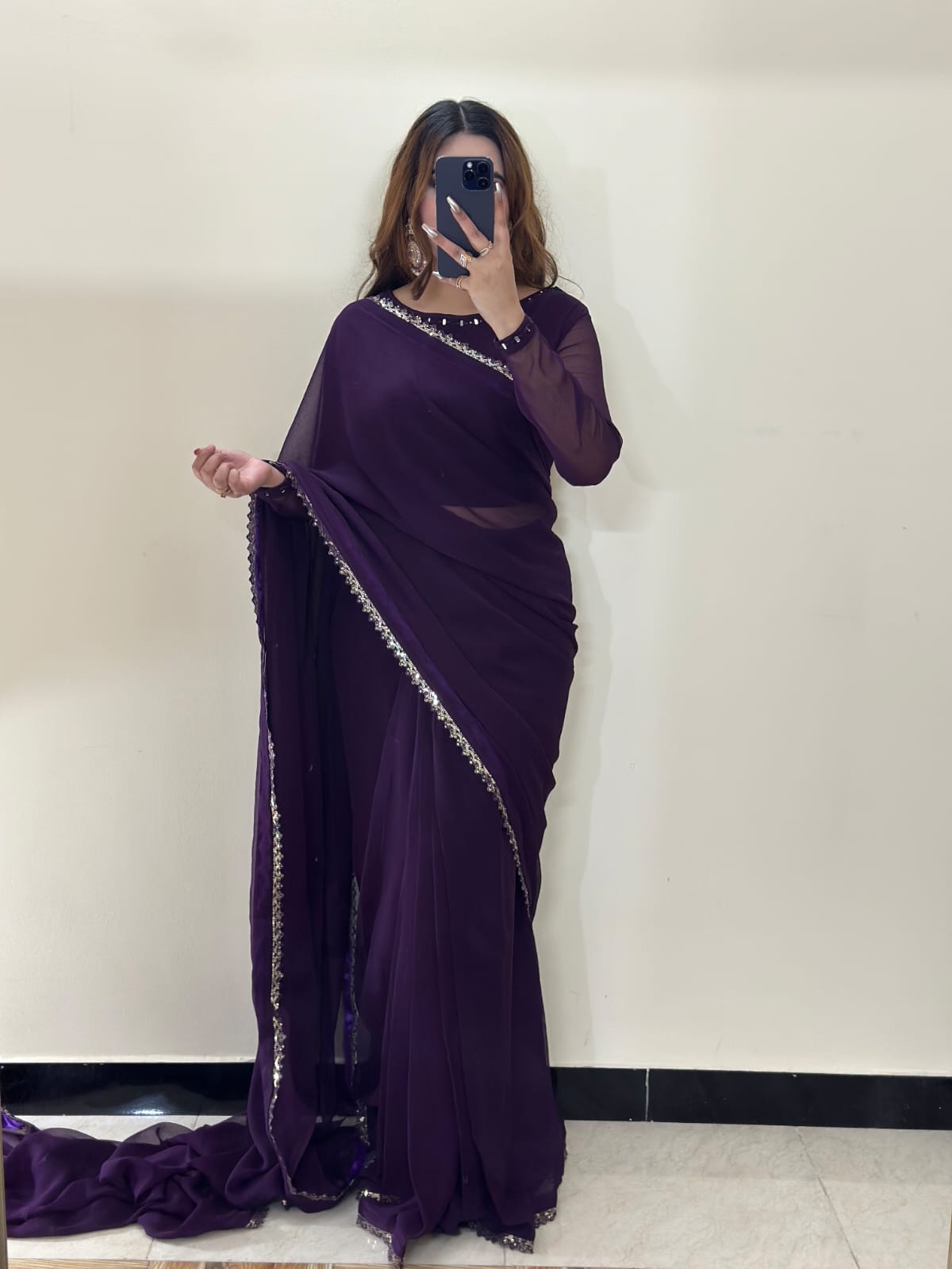 Ruh-e-Nazakat Stitched Chiffon Saree Purple