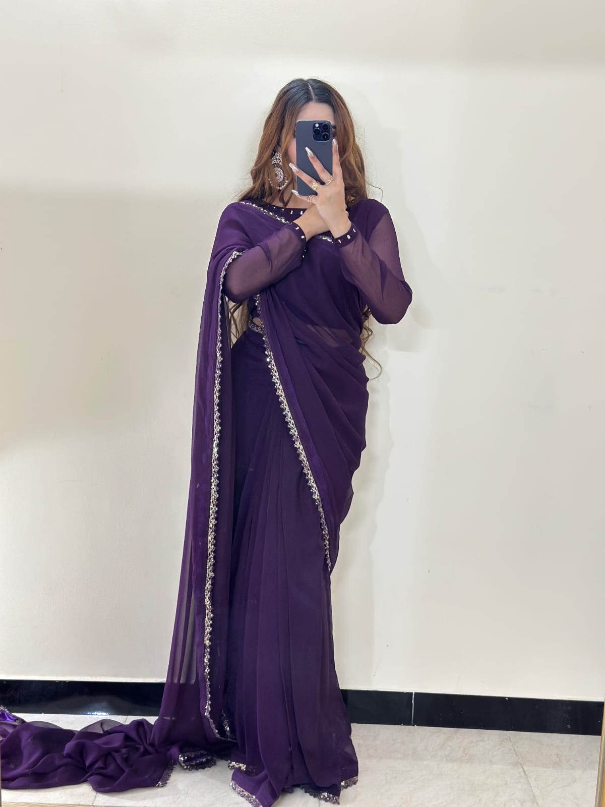 Ruh-e-Nazakat Stitched Chiffon Saree Purple