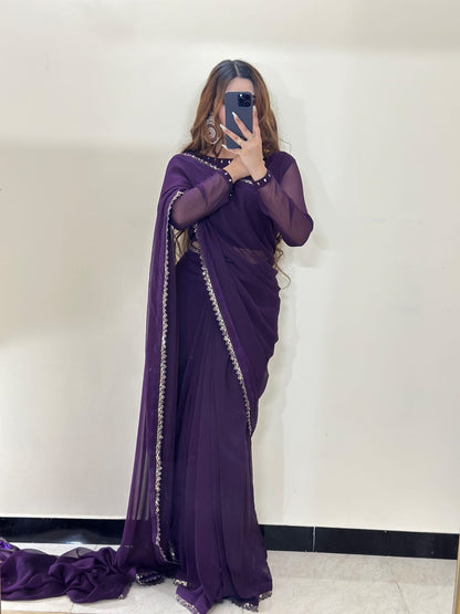 Ruh-e-Nazakat Stitched Chiffon Saree Purple