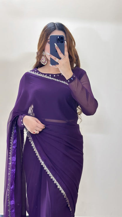Ruh-e-Nazakat Stitched Chiffon Saree Purple