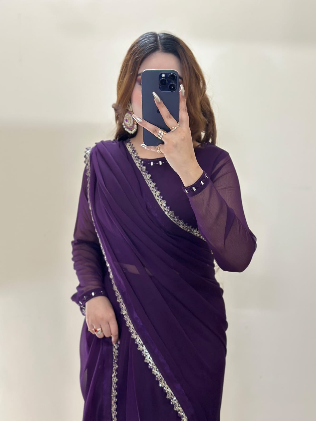 Ruh-e-Nazakat Stitched Chiffon Saree Purple