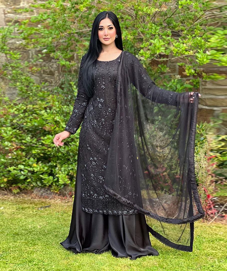 Regal Black Embroided Long Shirt Plazo