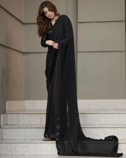 Noor-e-Siyah Stitched Chiffon Saree