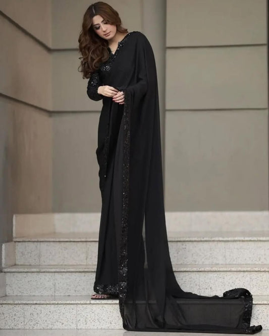 Noor-e-Siyah Stitched Chiffon Saree