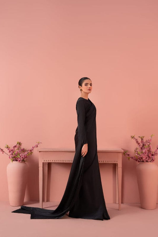 Black Stitched Plain Silk Saree