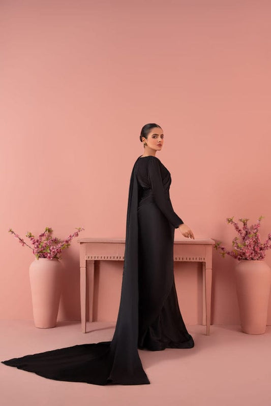 Black Stitched Plain Silk Saree