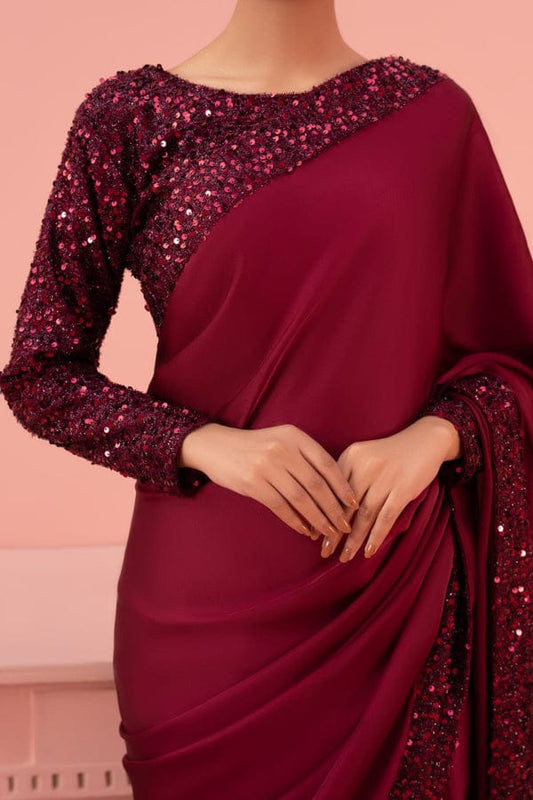 Elegant Stitched Moonlight Silk Saree Mehroon