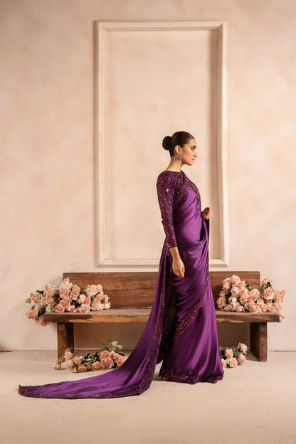 Elegant Stitched Moonlight Silk Saree Purple