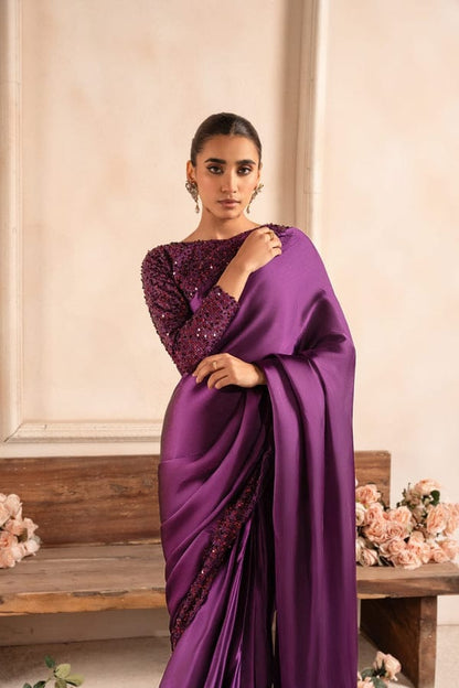 Elegant Stitched Moonlight Silk Saree Purple