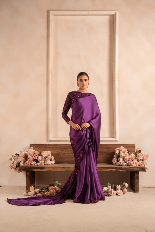 Elegant Stitched Moonlight Silk Saree Purple