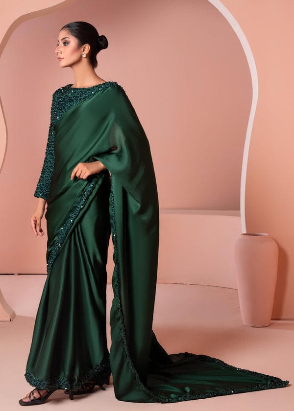 Elegant Stitched Moonlight Silk Saree Deep Green
