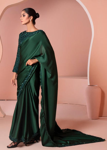 Elegant Stitched Moonlight Silk Saree Deep Green