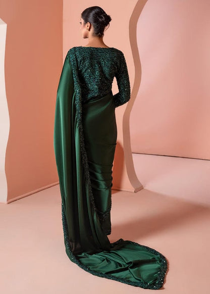 Elegant Stitched Moonlight Silk Saree Deep Green