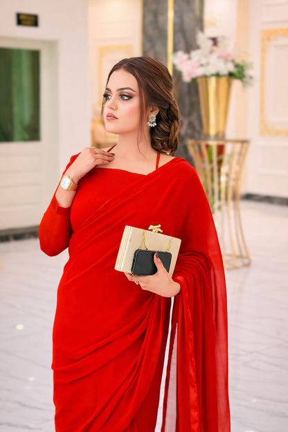 LuxeFit Glow – Premium Chiffon Stitched Saree