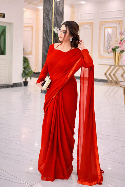 LuxeFit Glow – Premium Chiffon Stitched Saree