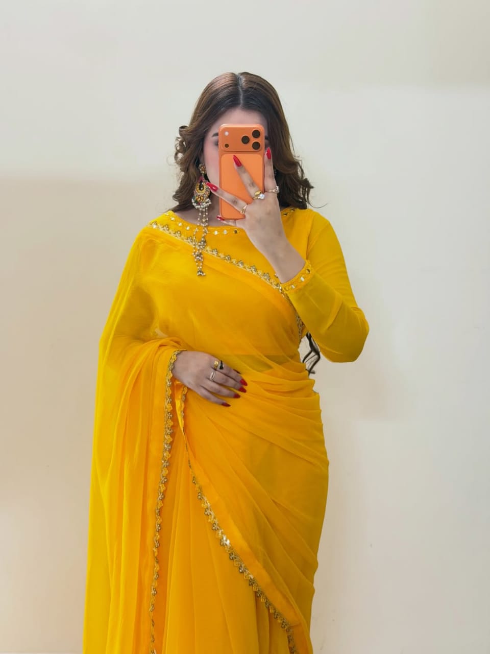 Ruh-e-Nazakat Stitched Chiffon Saree Yellow