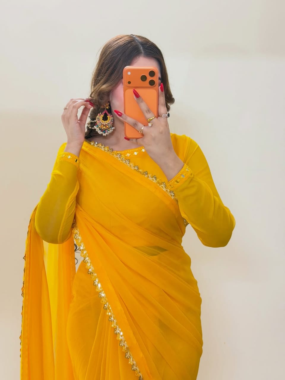 Ruh-e-Nazakat Stitched Chiffon Saree Yellow