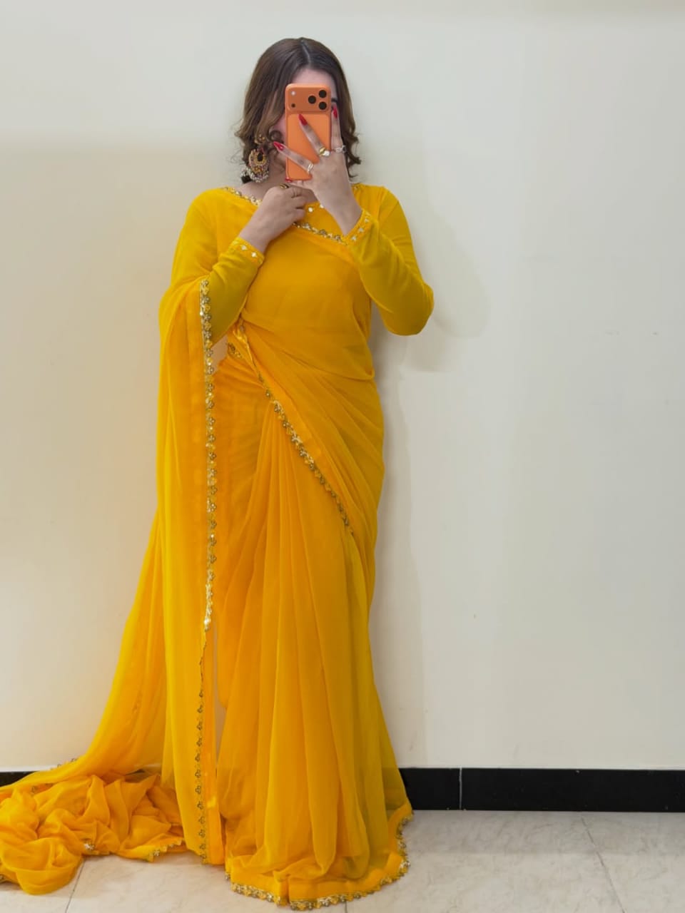 Ruh-e-Nazakat Stitched Chiffon Saree Yellow