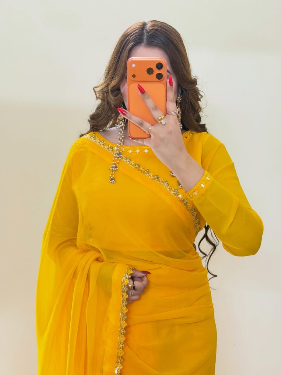 Ruh-e-Nazakat Stitched Chiffon Saree Yellow