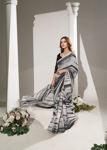 Black & White Tie-Dye Stitched Saree