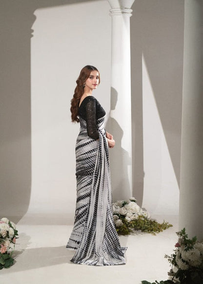 Black & White Tie-Dye Stitched Saree