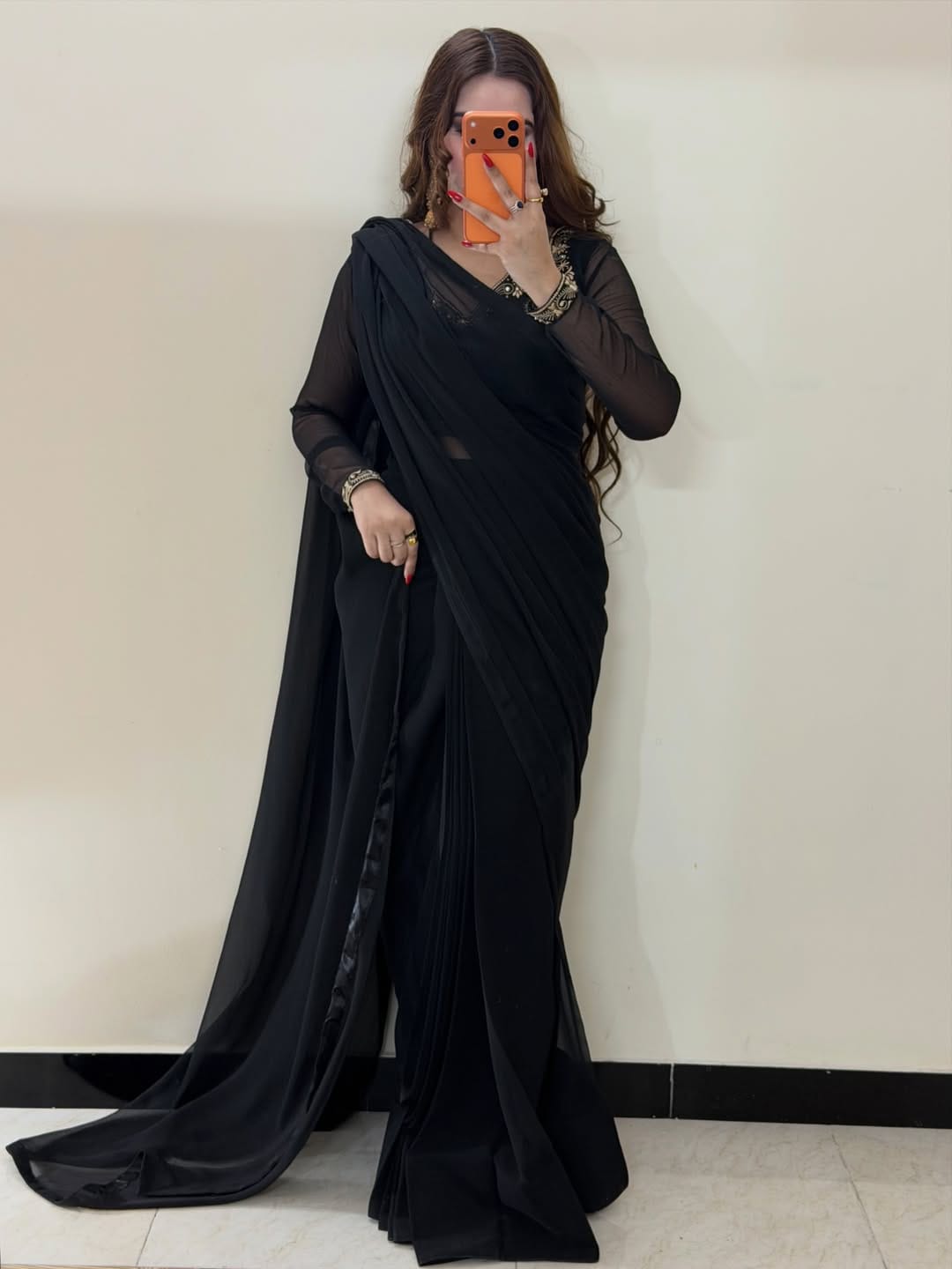 Premium Plain Black Party Wear Saree